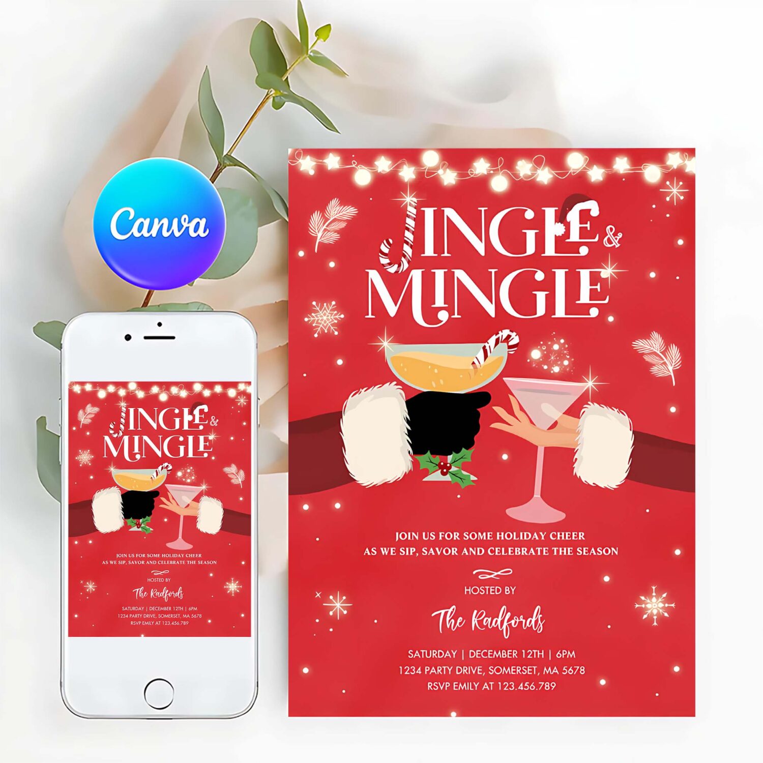 Jingle and mingle christmas cocktail party invitation z71b