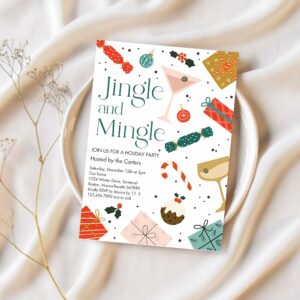Jingle and mingle christmas holiday cocktail party invitation a80t 1