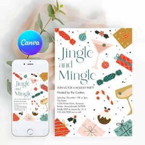Jingle And Mingle Invitation, Jingle And Mingle Christmas Holiday Cocktail Party Invitation