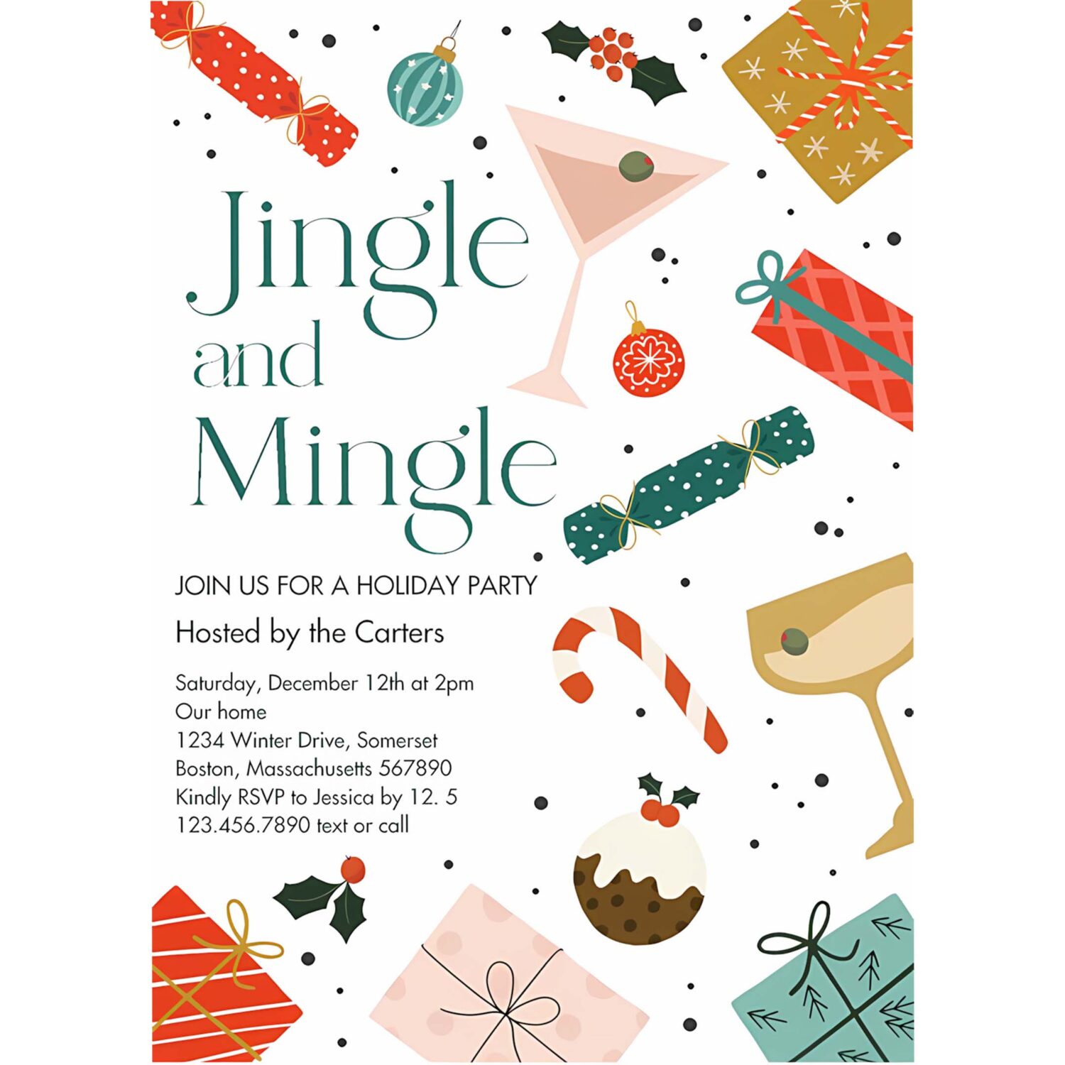 Jingle and mingle christmas holiday cocktail party invitation a80t 4