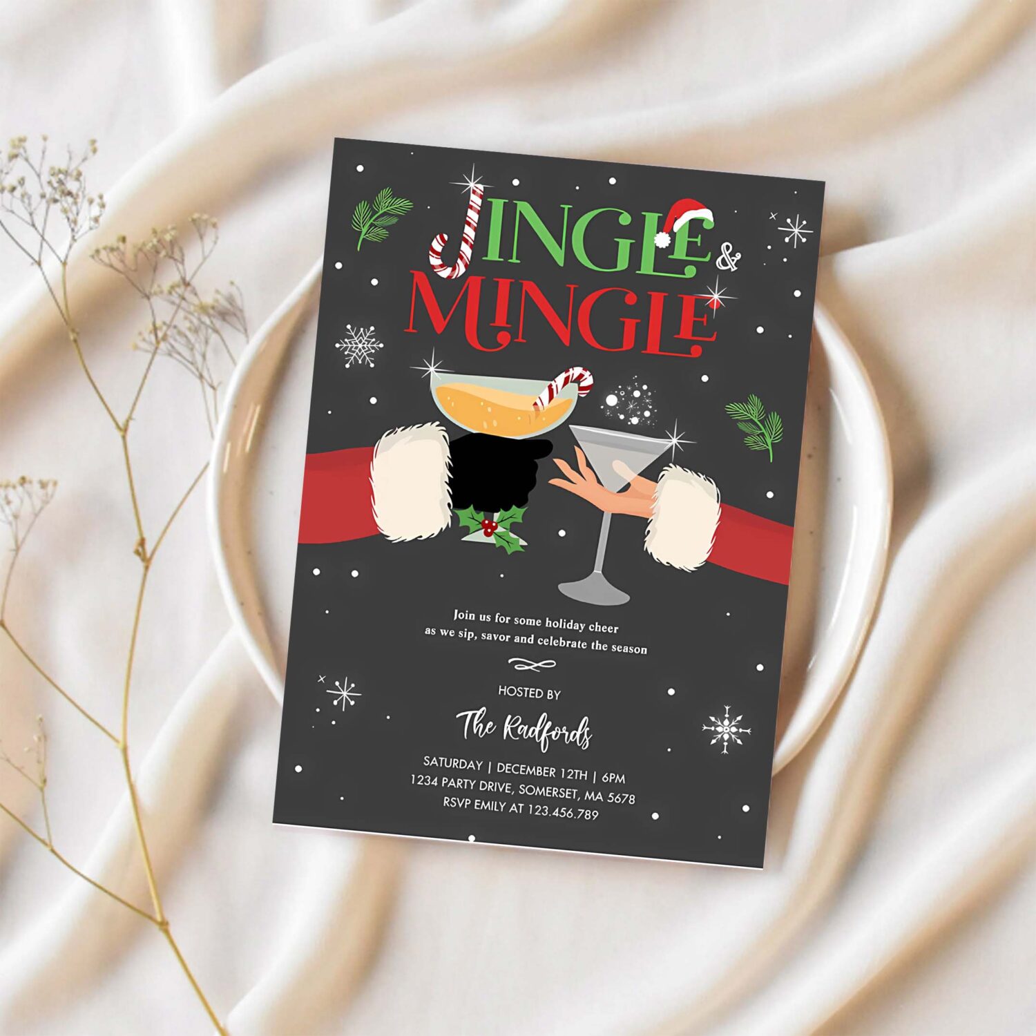 Jingle and mingle christmas holiday cocktail party invitation c24y 1