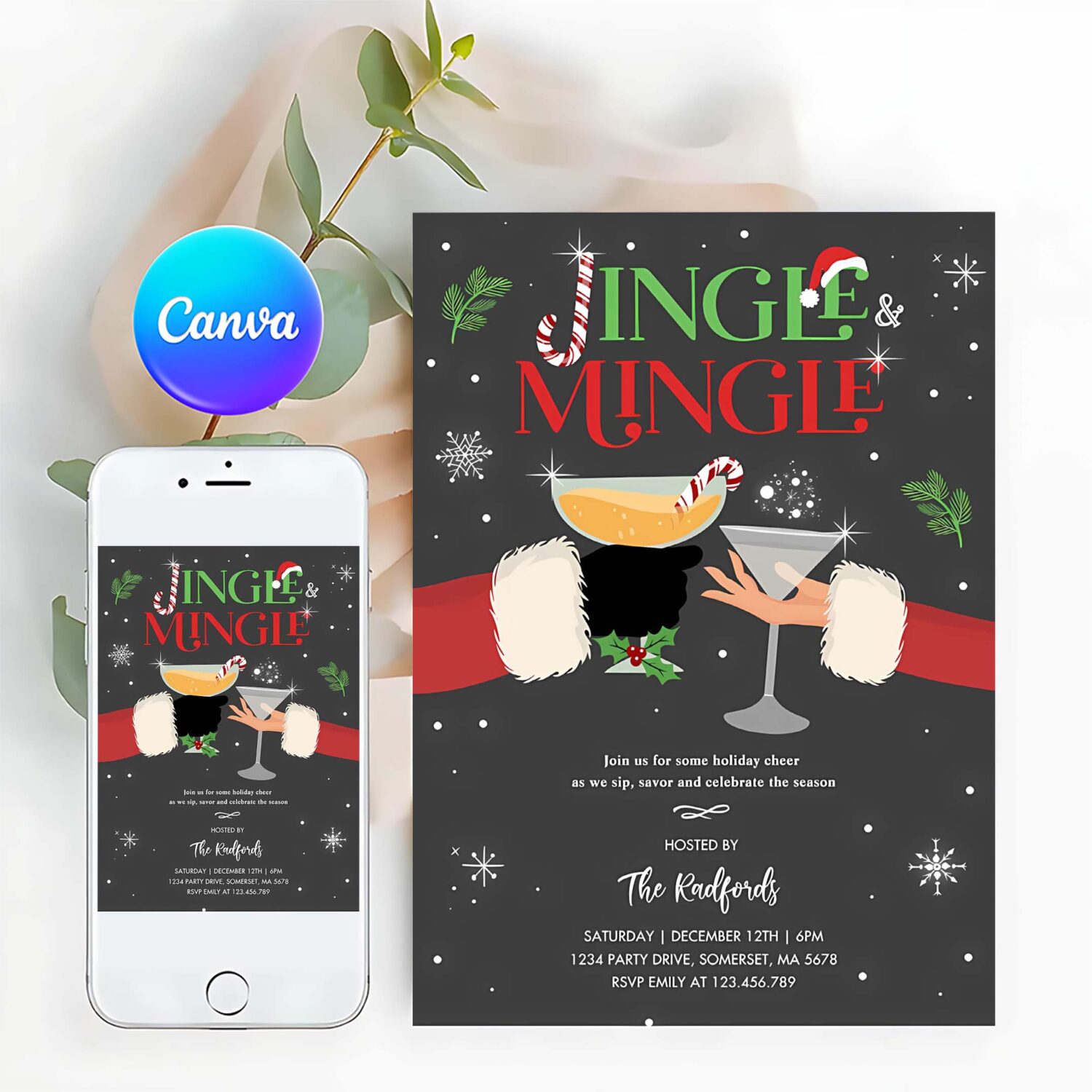Jingle and mingle christmas holiday cocktail party invitation c24y