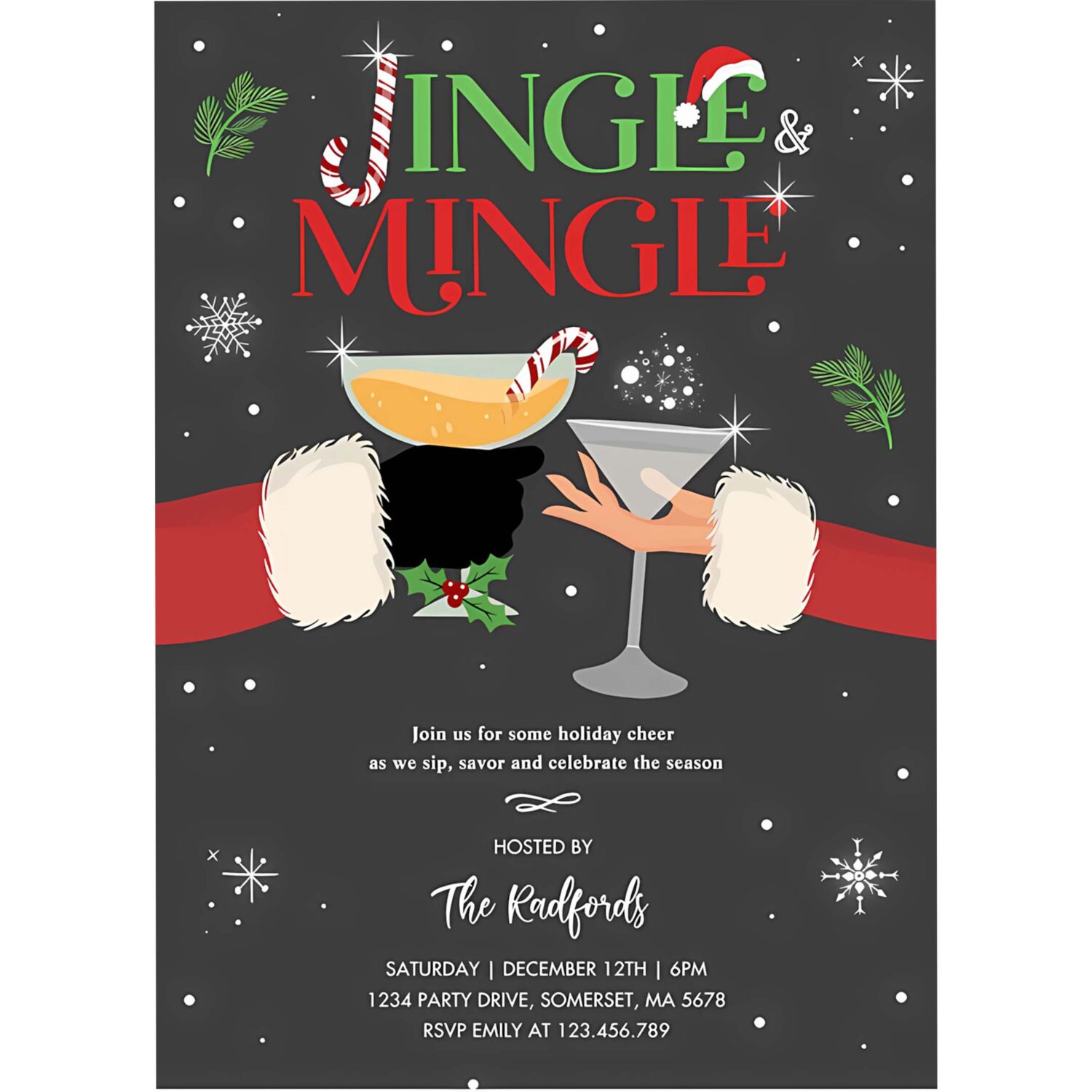 Jingle and mingle christmas holiday cocktail party invitation c24y 4