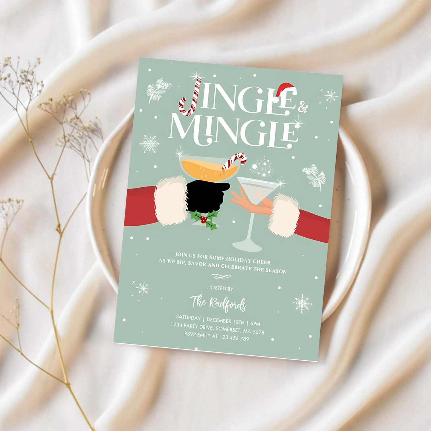 Jingle and mingle christmas holiday cocktail party invitation f85l 1