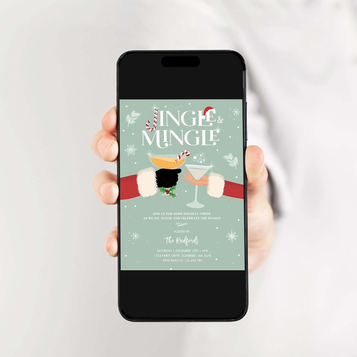 Jingle and mingle christmas holiday cocktail party invitation f85l 2