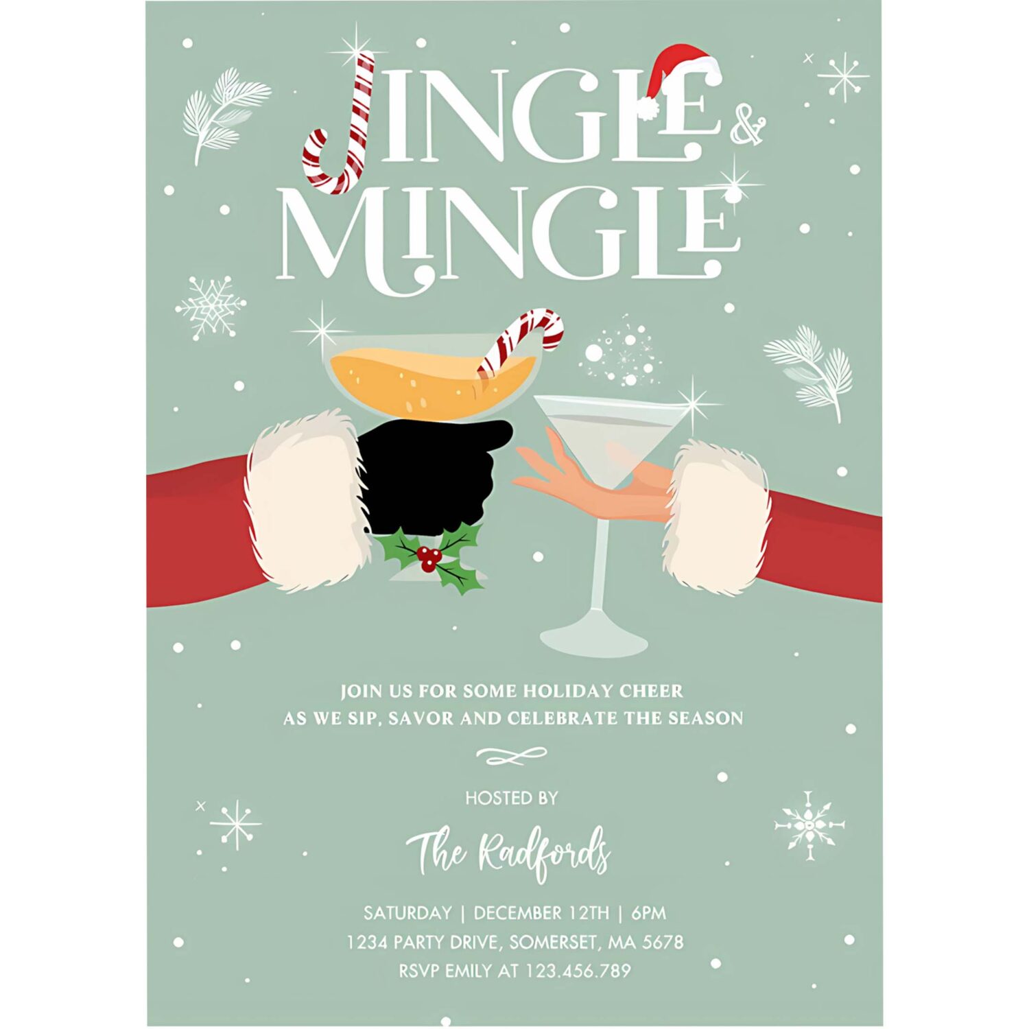 Jingle and mingle christmas holiday cocktail party invitation f85l 4