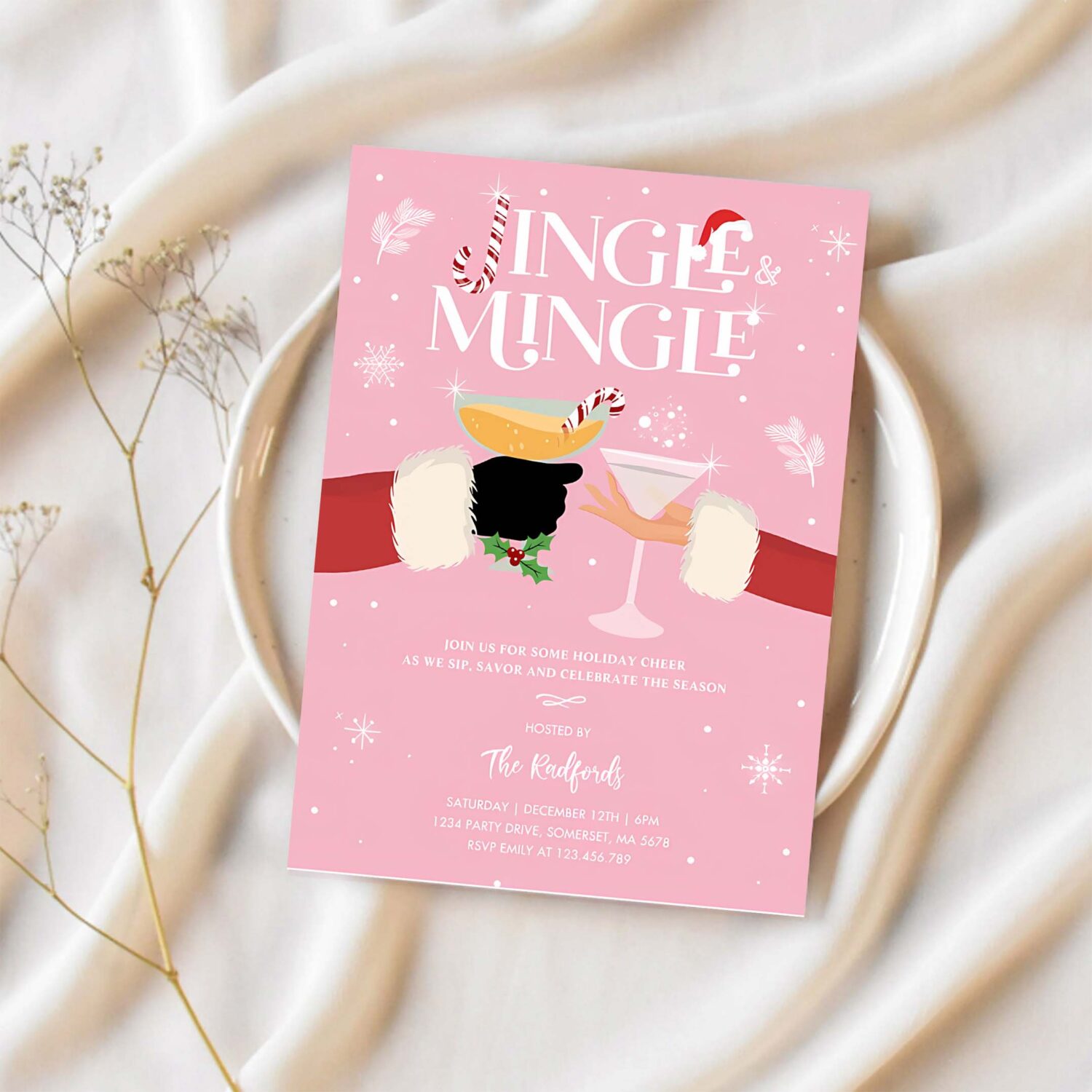 Jingle and mingle christmas holiday cocktail party invitation g92u 1