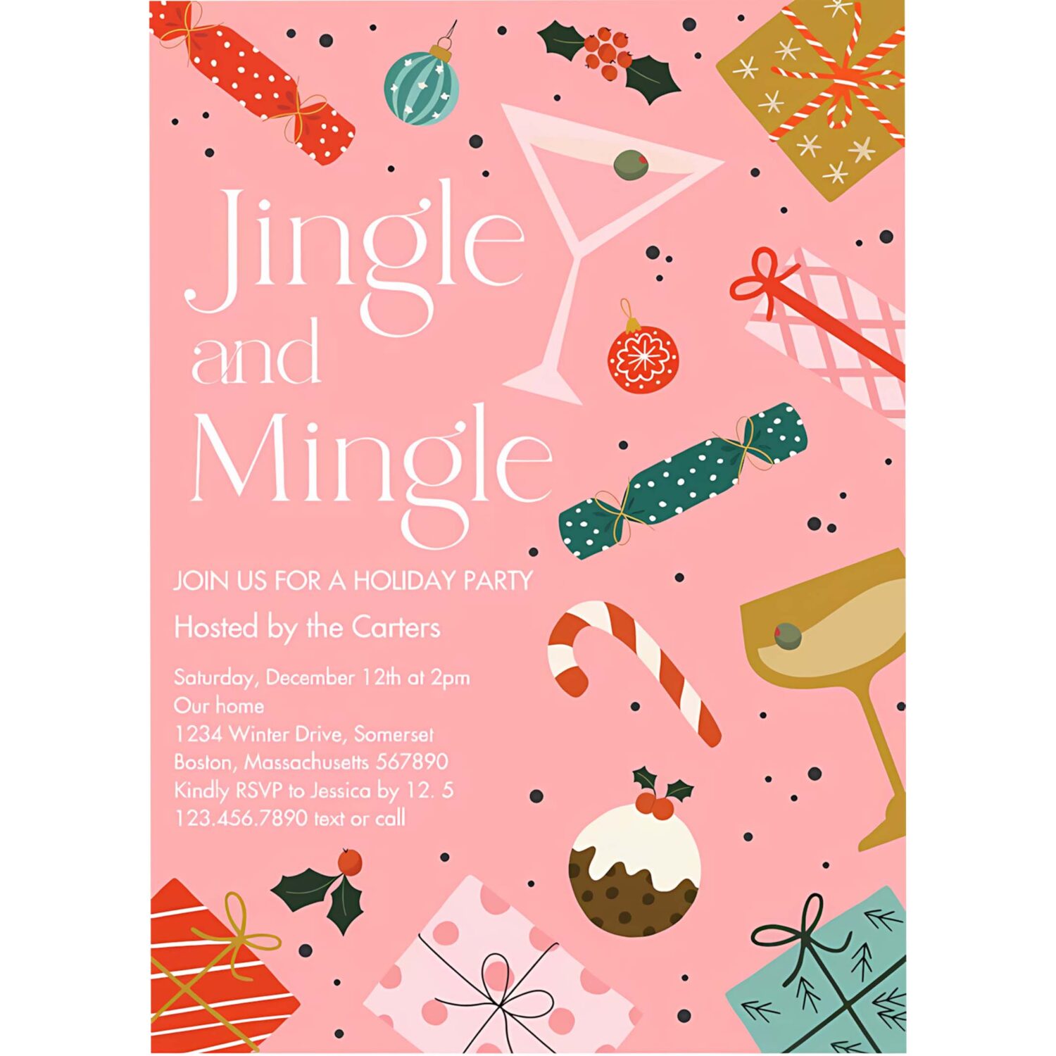 Jingle and mingle christmas holiday cocktail party invitation h94e 4
