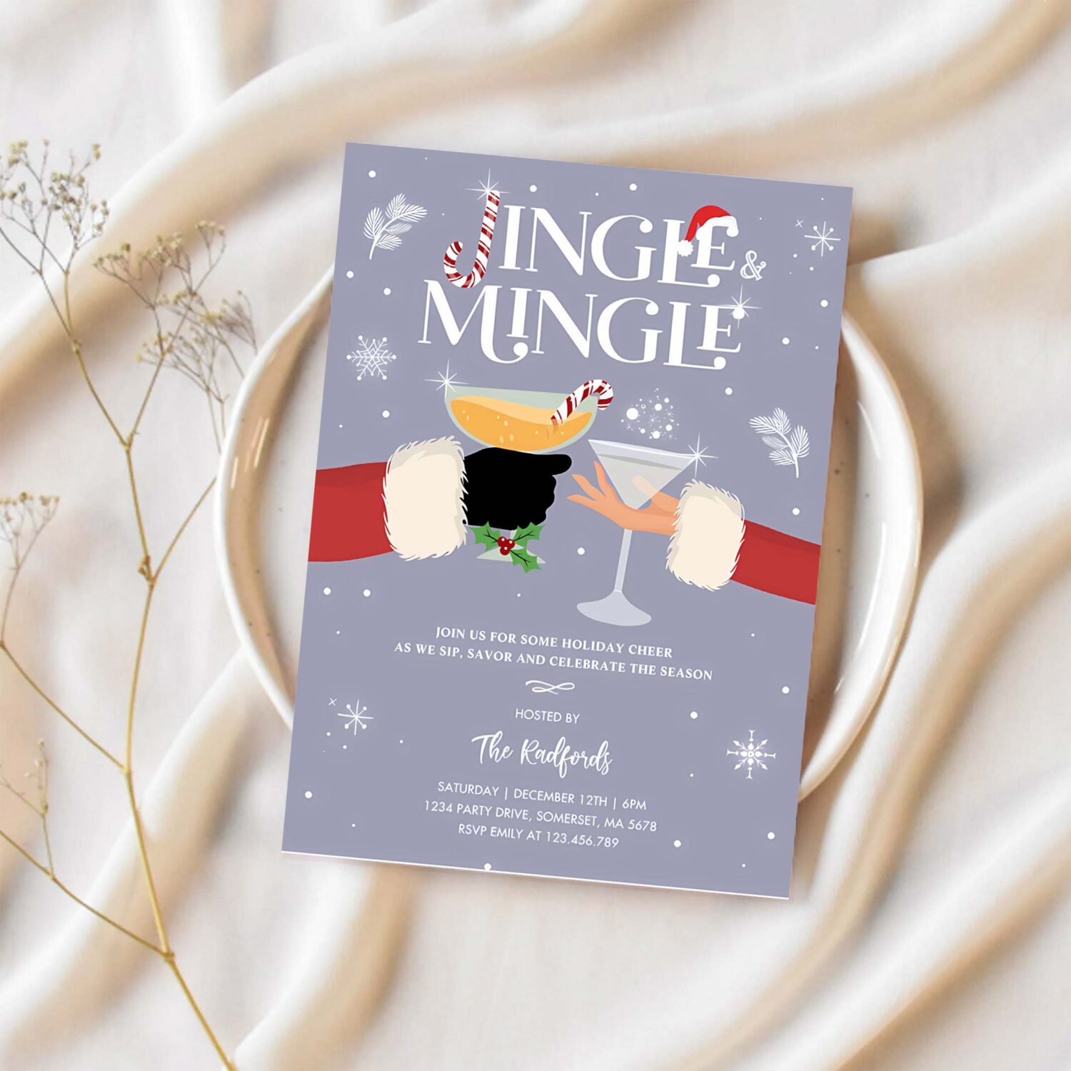 Jingle and mingle christmas holiday cocktail party invitation n53e 1