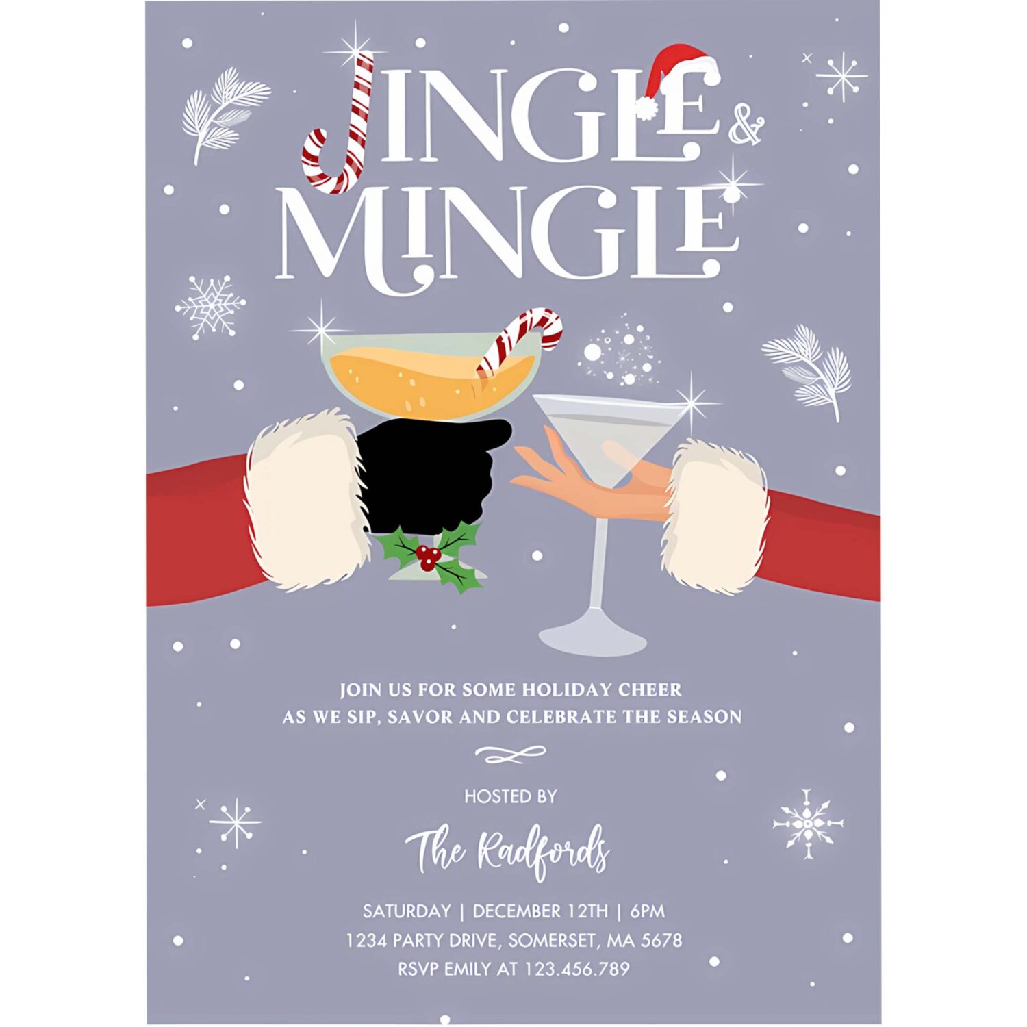 Jingle and mingle christmas holiday cocktail party invitation n53e 4