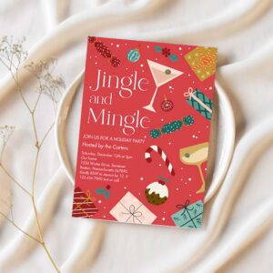 Jingle and mingle christmas holiday cocktail party invitation o55r 1