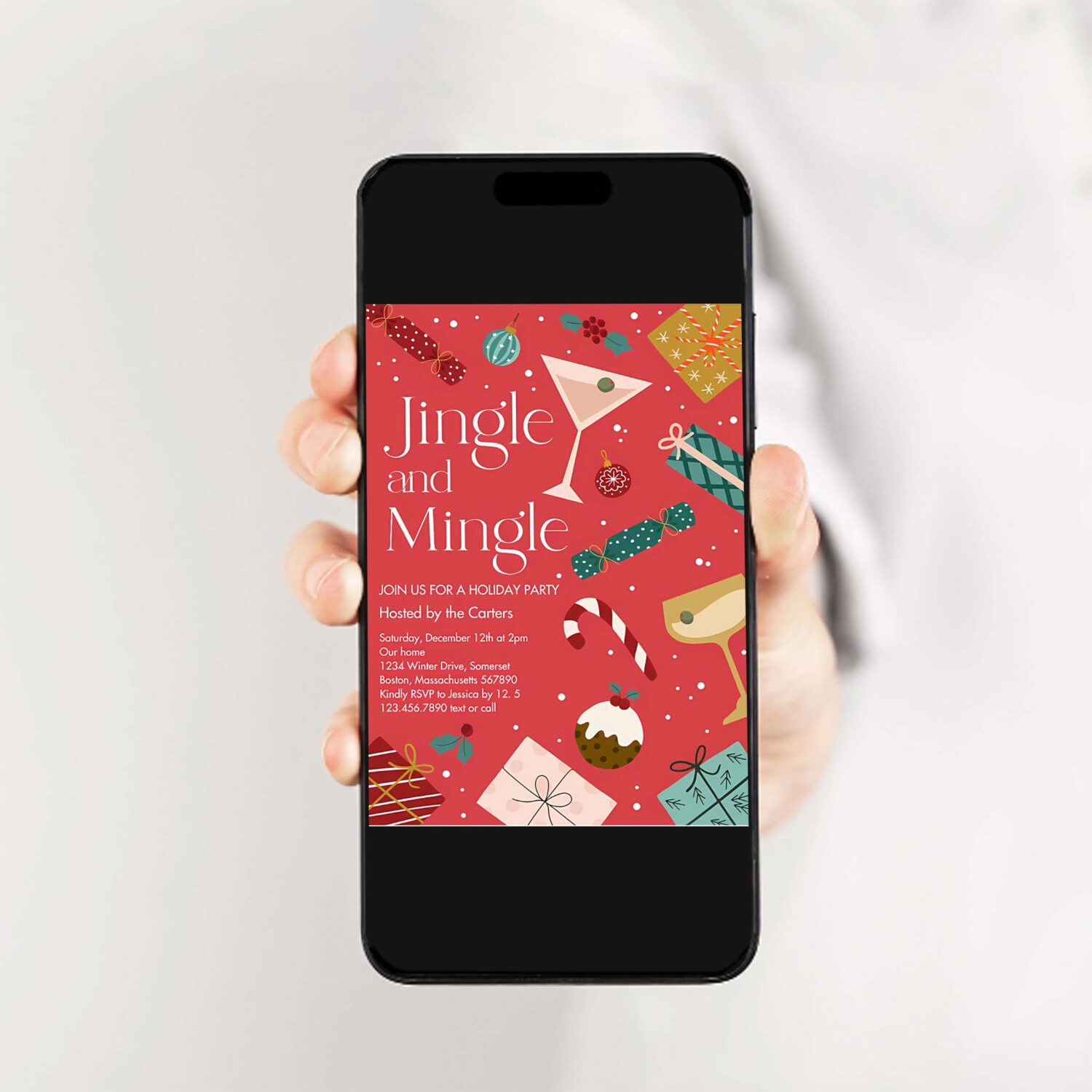 Jingle and mingle christmas holiday cocktail party invitation o55r 2