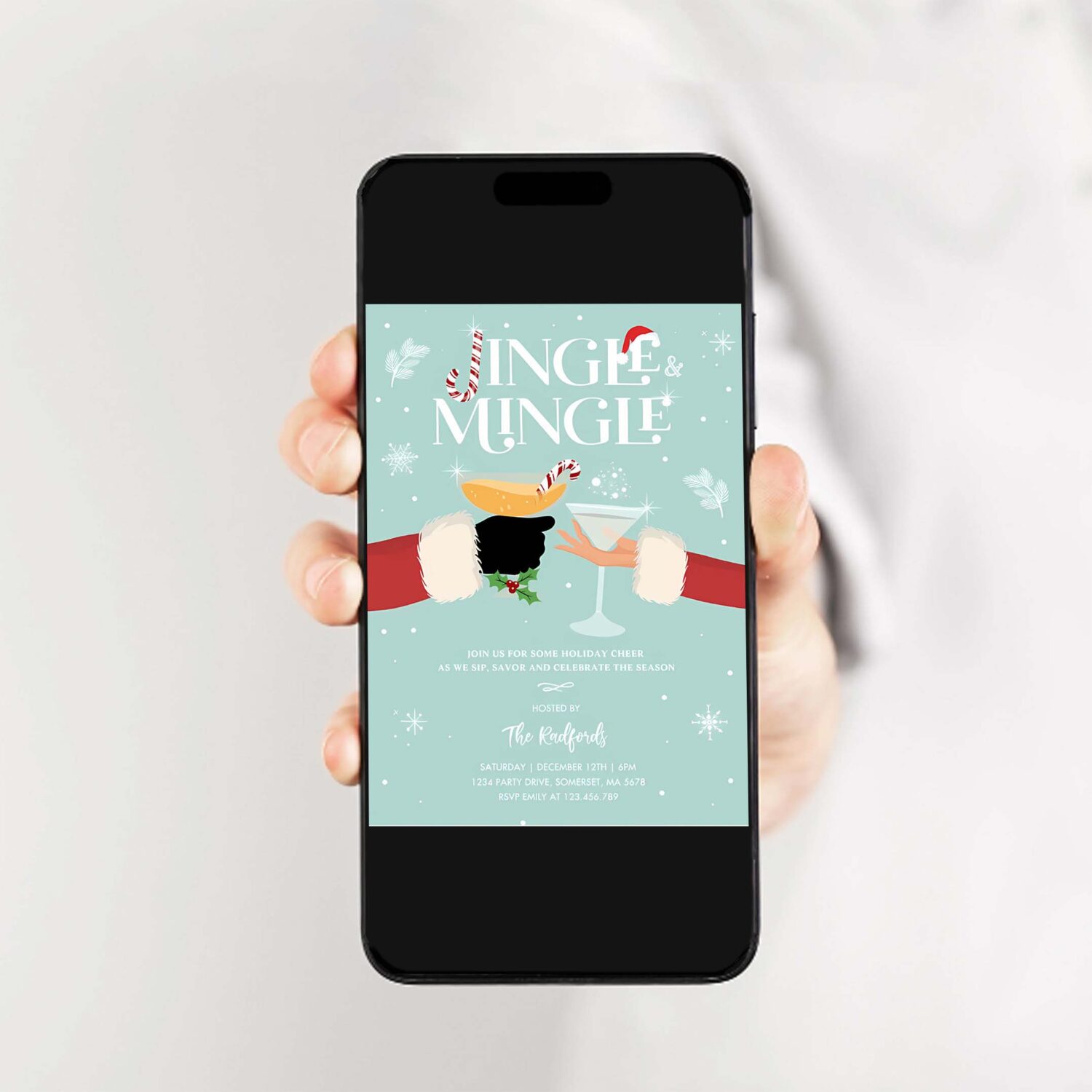 Jingle and mingle christmas holiday cocktail party invitation o92s 2
