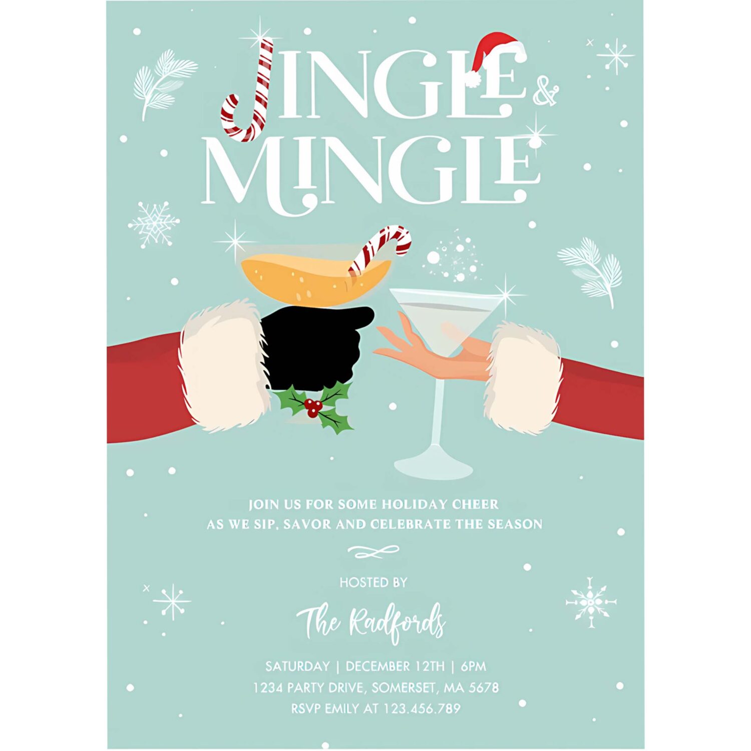 Jingle and mingle christmas holiday cocktail party invitation o92s 4