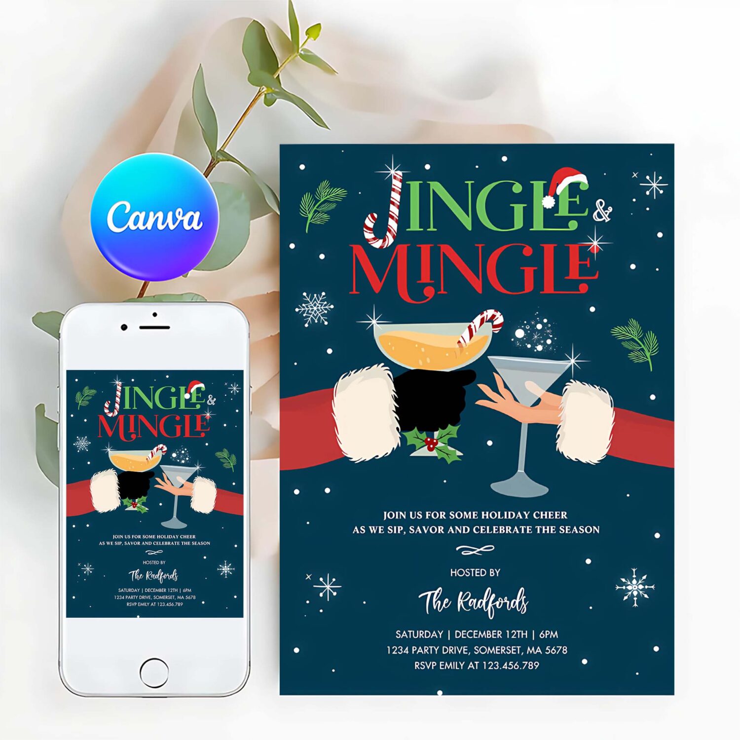 Jingle and mingle christmas holiday cocktail party invitation x36o