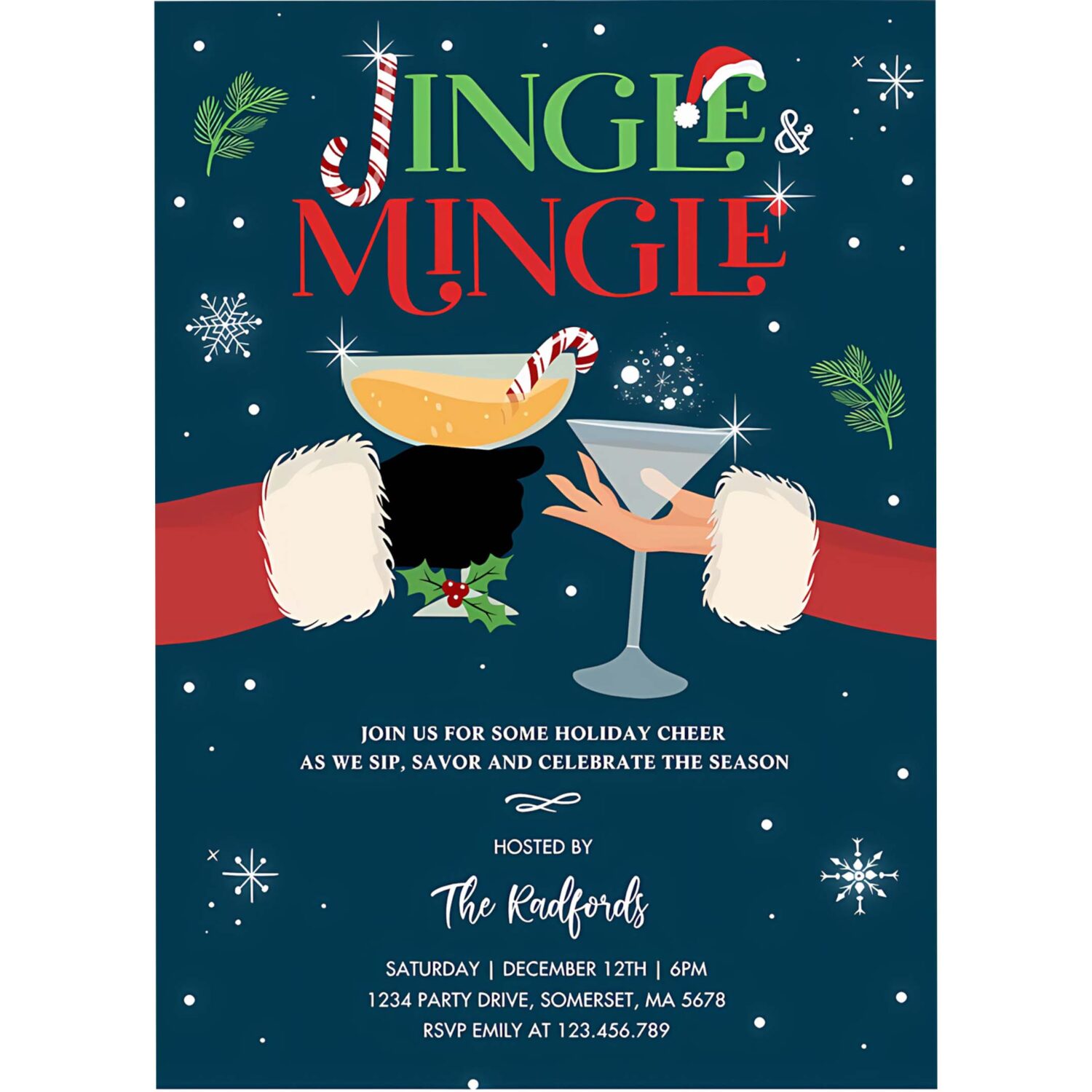 Jingle and mingle christmas holiday cocktail party invitation x36o 4