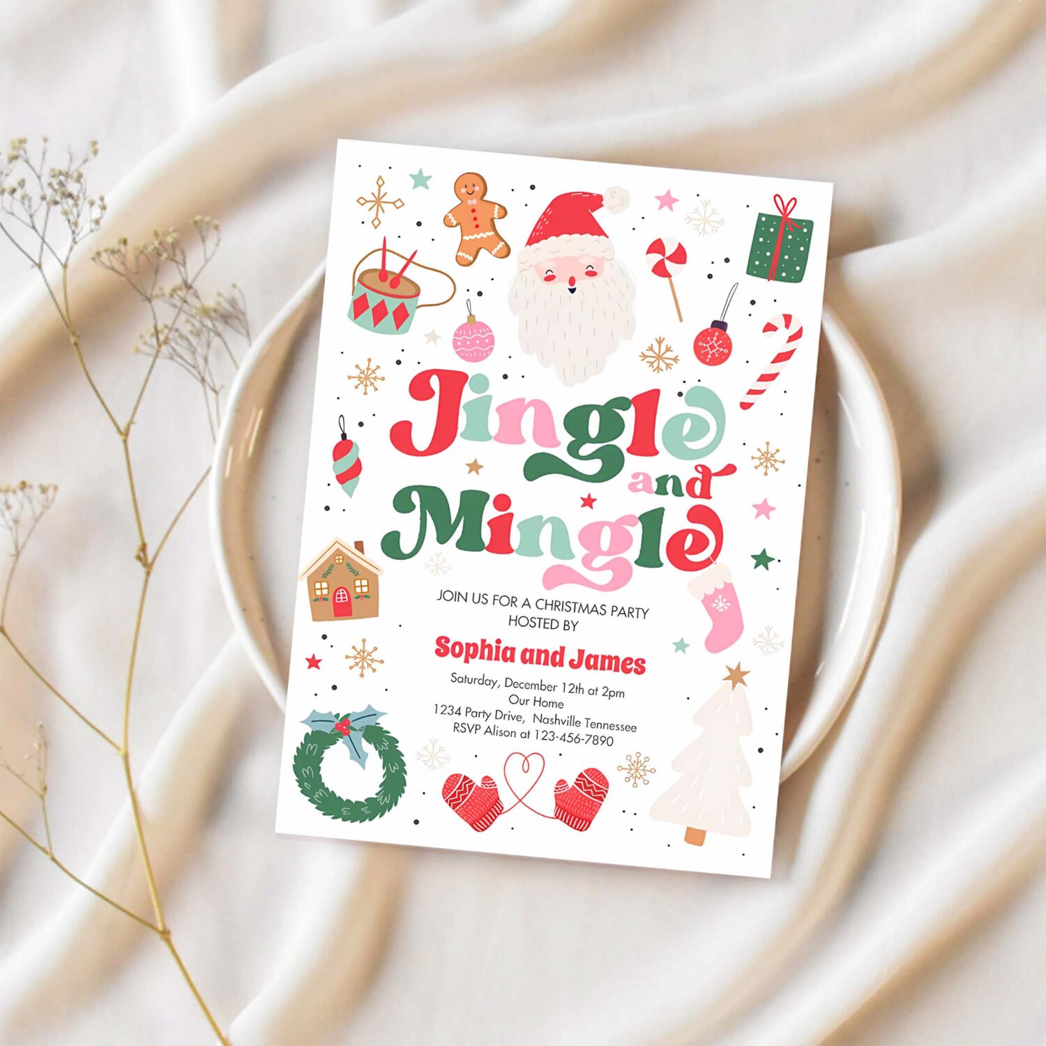 Jingle and mingle christmas party holiday party invitation h18k 1