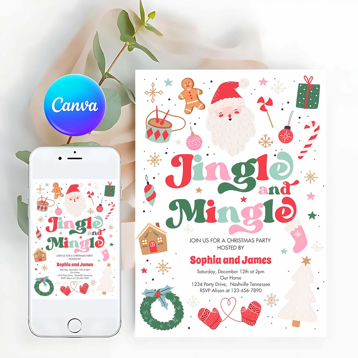 Jingle and mingle christmas party holiday party invitation h18k
