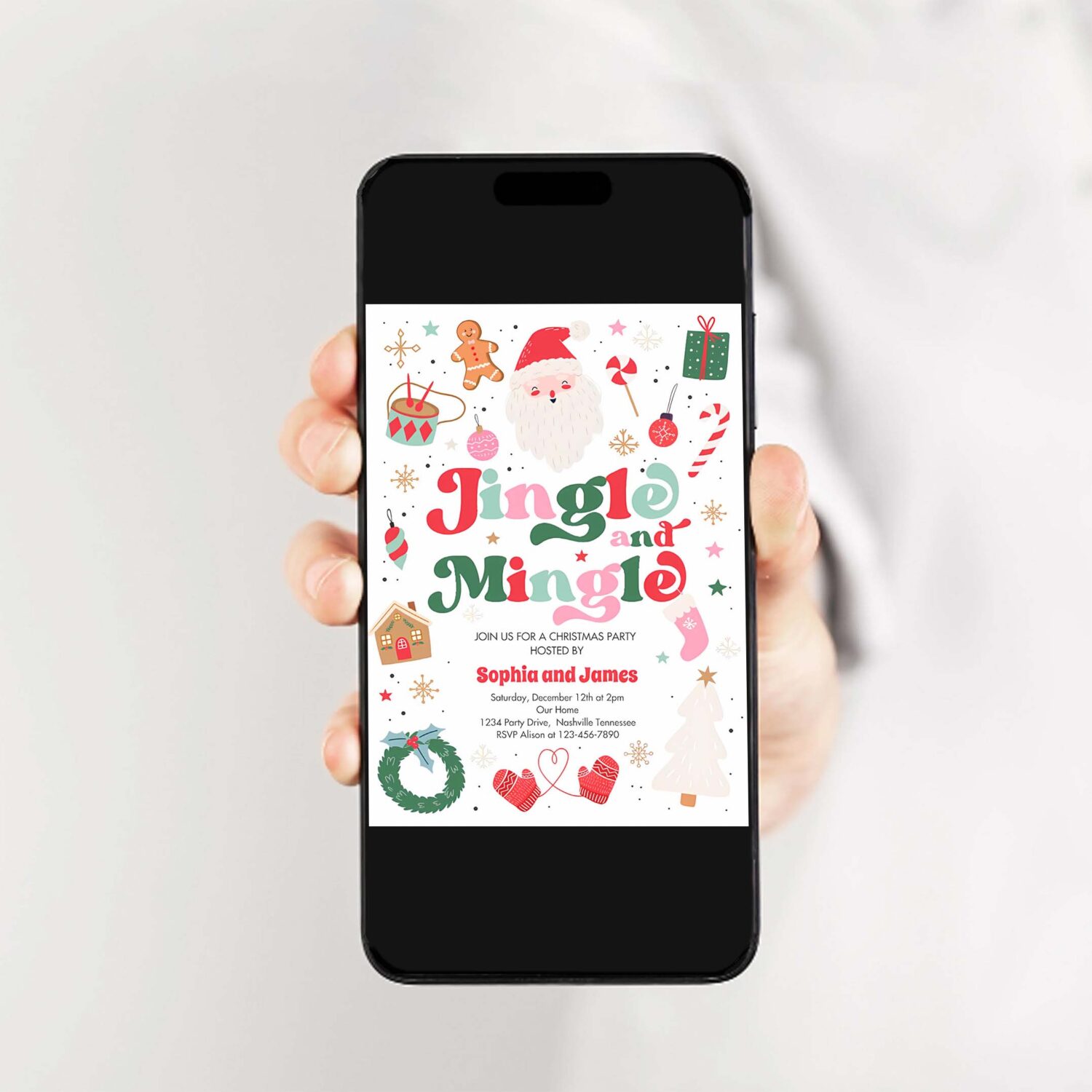 Jingle and mingle christmas party holiday party invitation h18k 2