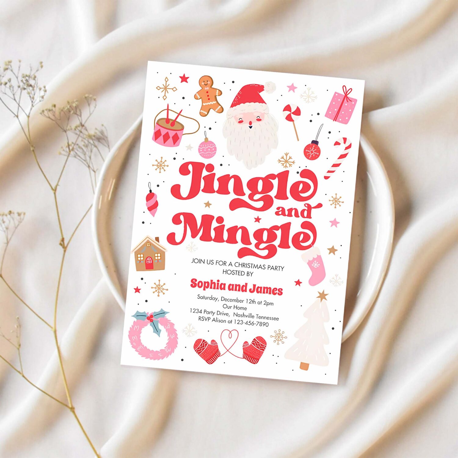Jingle and mingle christmas party holiday party invitation w47k 1