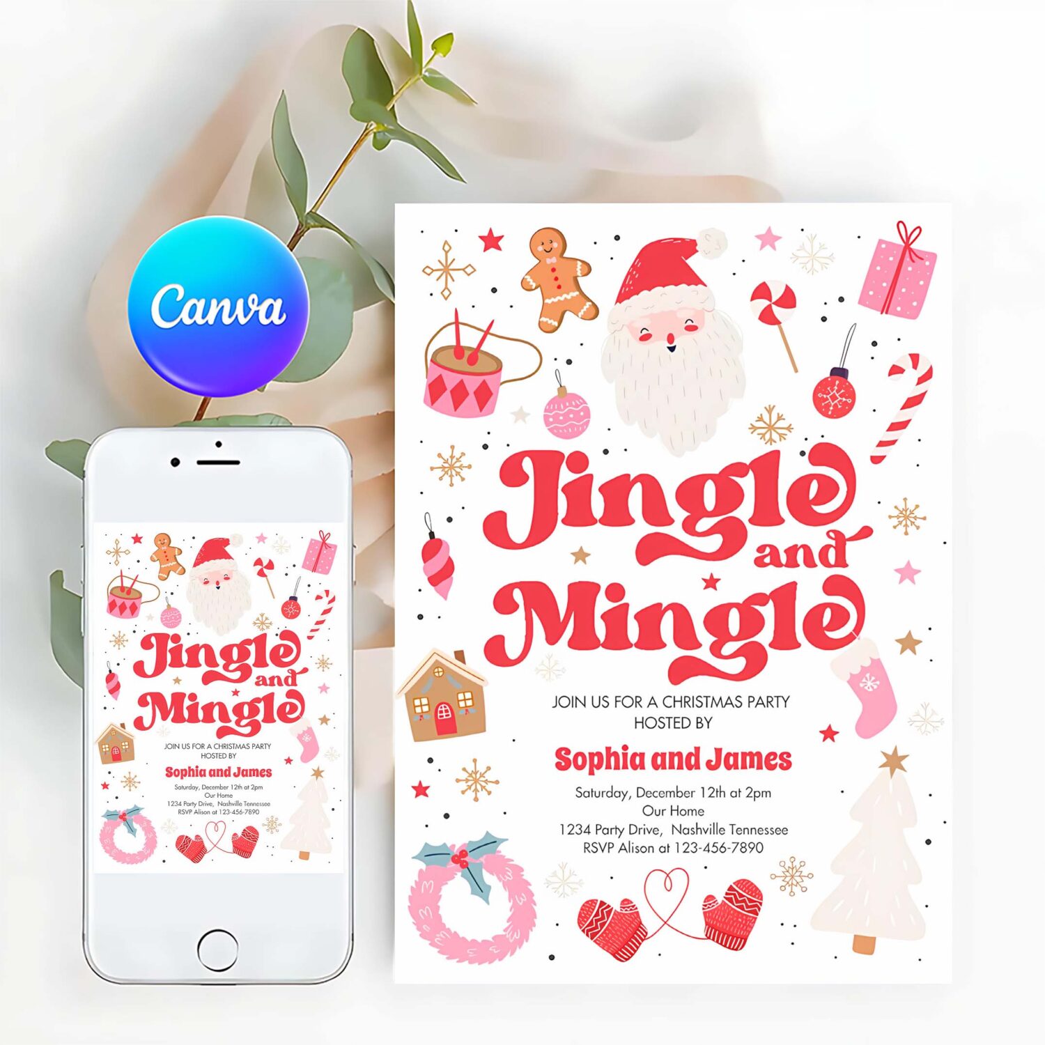 Jingle and mingle christmas party holiday party invitation w47k