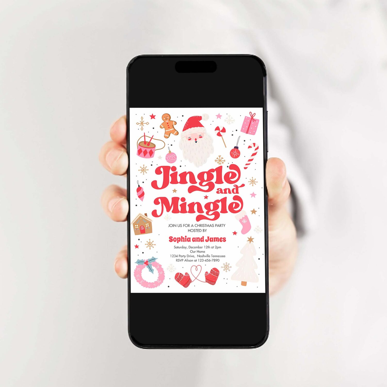 Jingle and mingle christmas party holiday party invitation w47k 2