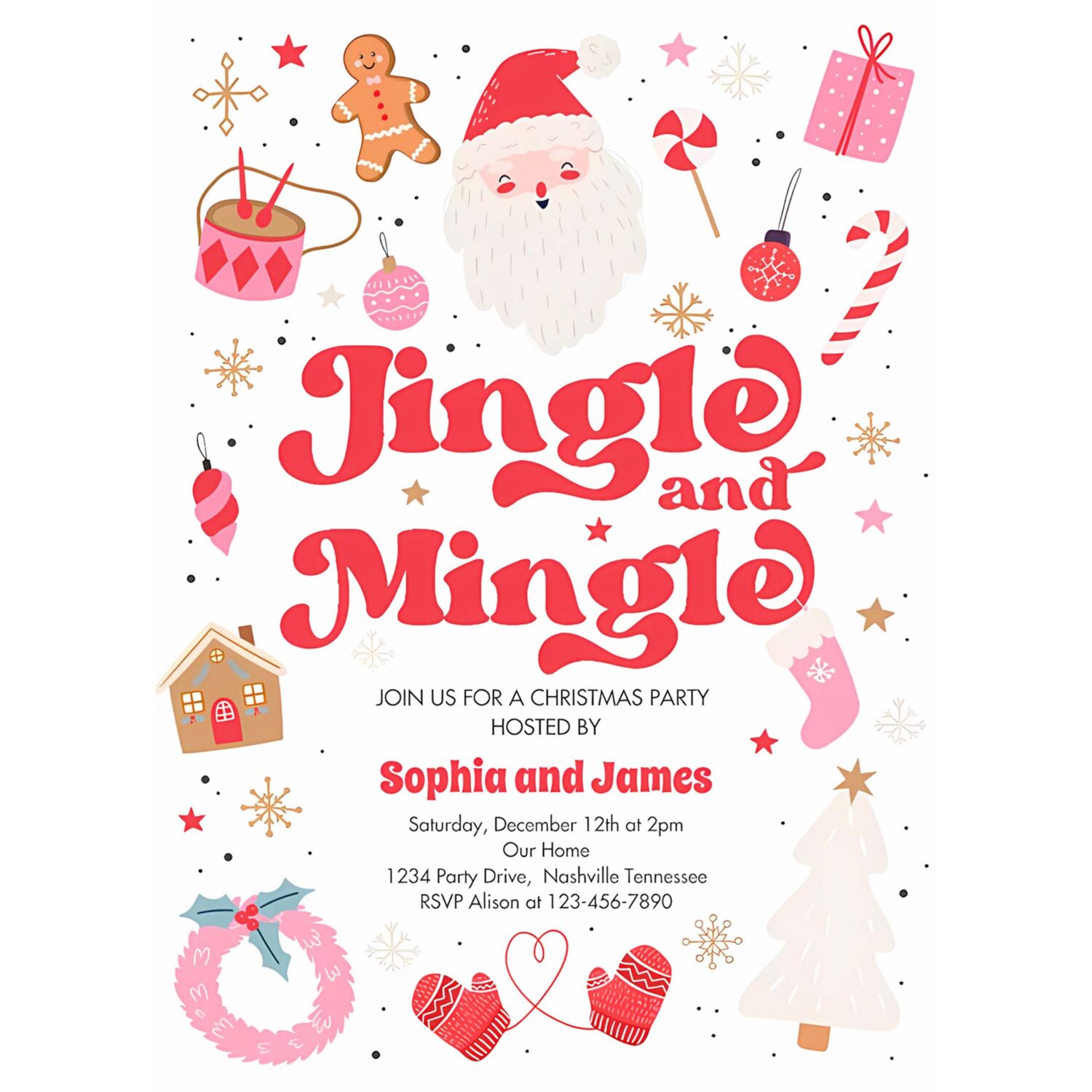 Jingle and mingle christmas party holiday party invitation w47k 4
