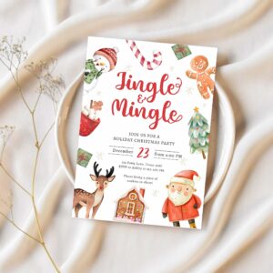 Jingle and mingle holiday party christmas santa invitation v28j 1