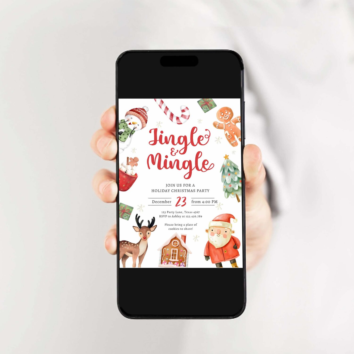 Jingle and mingle holiday party christmas santa invitation v28j 2