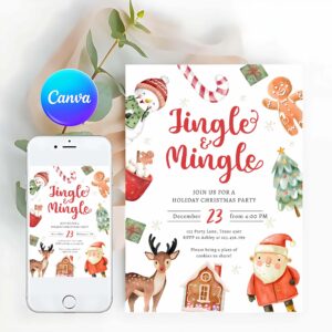 Jingle And Mingle Invitation, Jingle And Mingle Holiday Party Christmas Santa Invitation