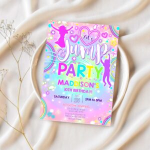 Jump birthday invitation jump tie dye neon invitation bounce invitation trampoline party jump neon party 1
