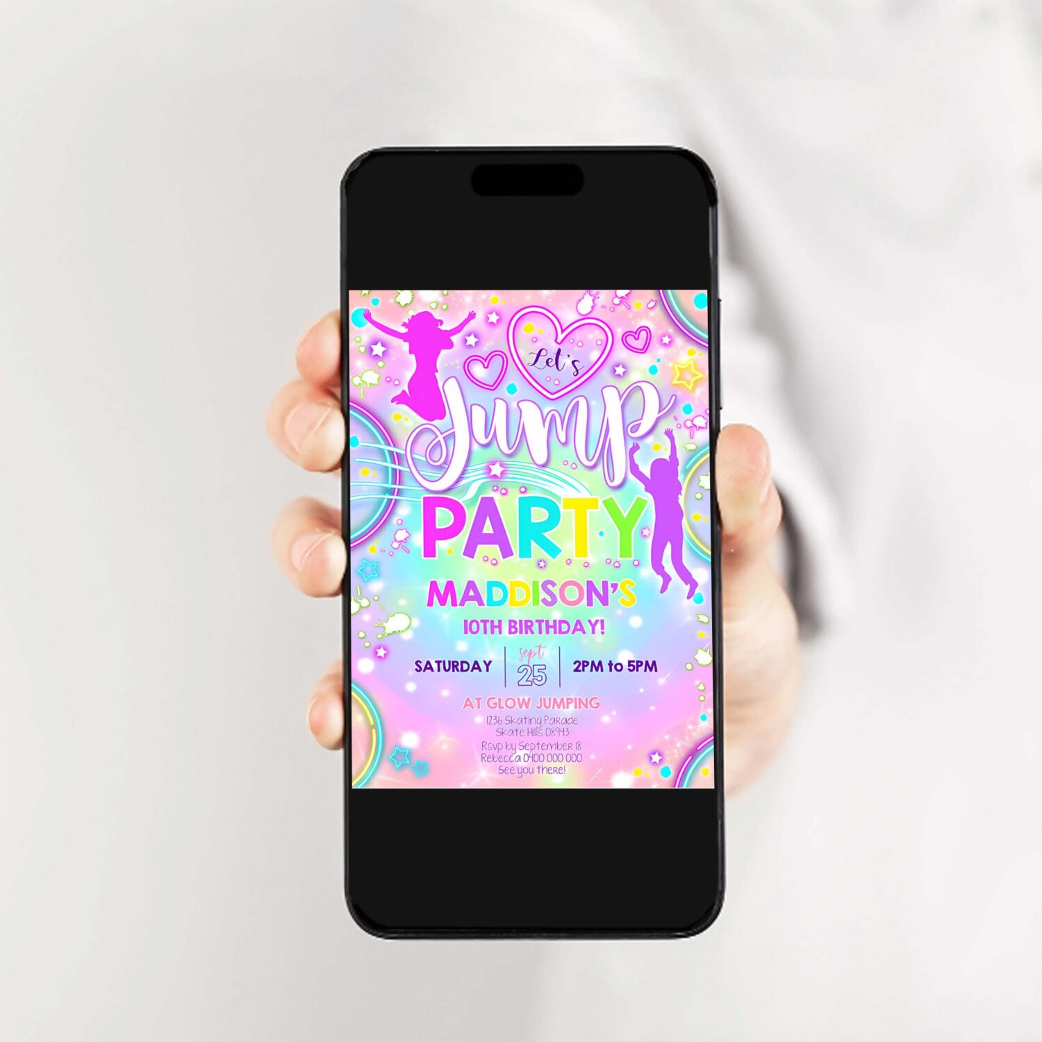Jump birthday invitation jump tie dye neon invitation bounce invitation trampoline party jump neon party 2