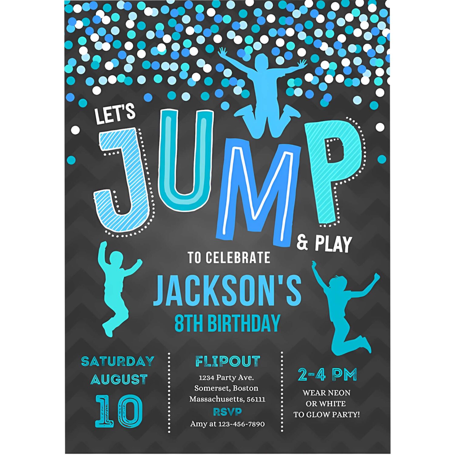 Jump invitation jump birthday invitation black blue trampoline party bounce house party jump party lets jump party 4