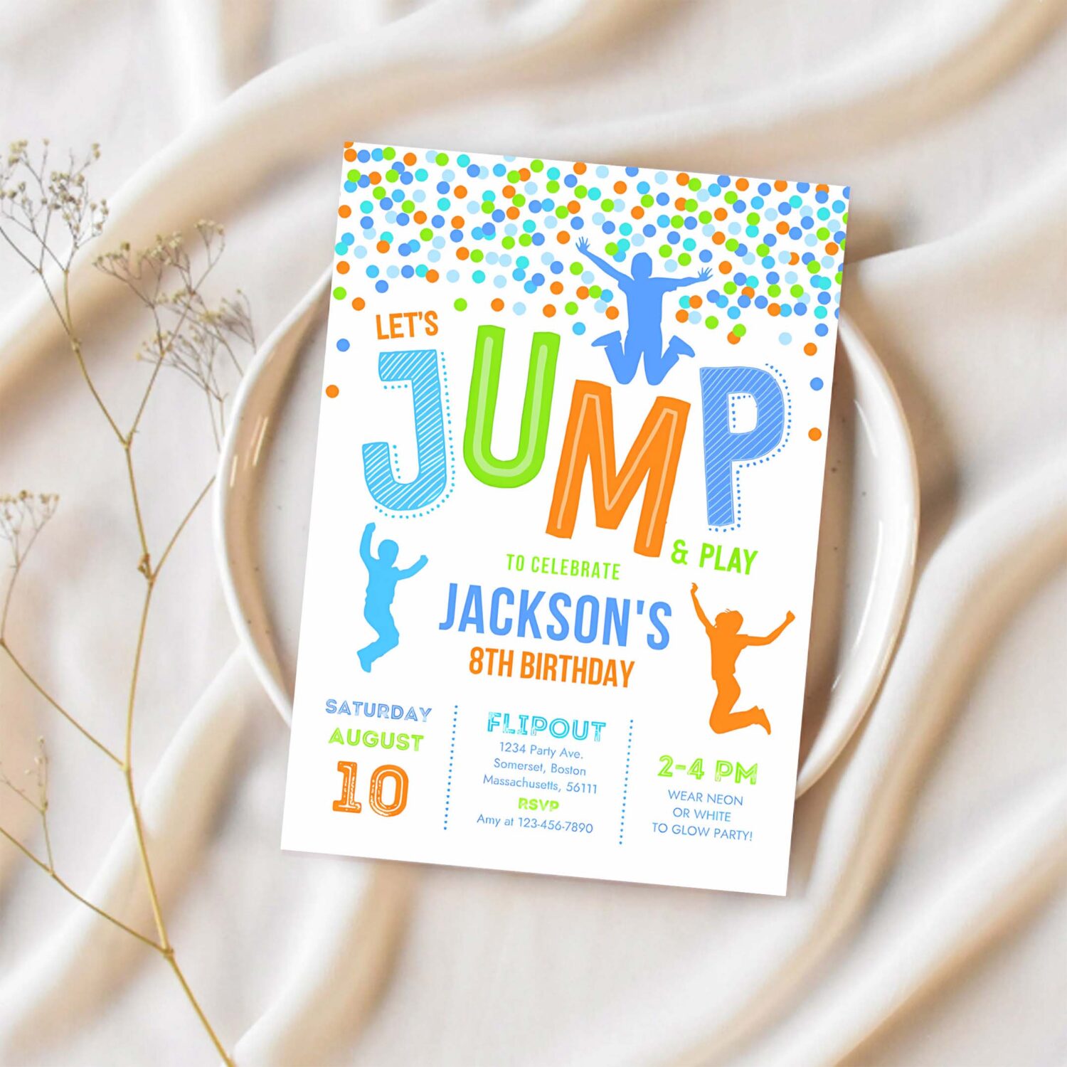 Jump invitation jump birthday invitation light trampoline party bounce house party jump party lets jump party 1