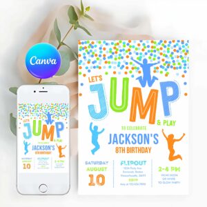 Jump Invitation, Jump Birthday Invitation, Light Trampoline Party, Bounce House Party, Jump Party, Let's Jump Party Invitation