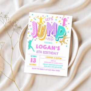Jump invitation jump birthday invite trampoline party bounce house jump party lets jump girl 1