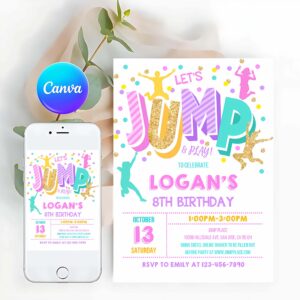 Jump Invitation, Jump Invitation, Jump Birthday Invite Trampoline Party, Bounce House Jump Party Let's Jump Girl