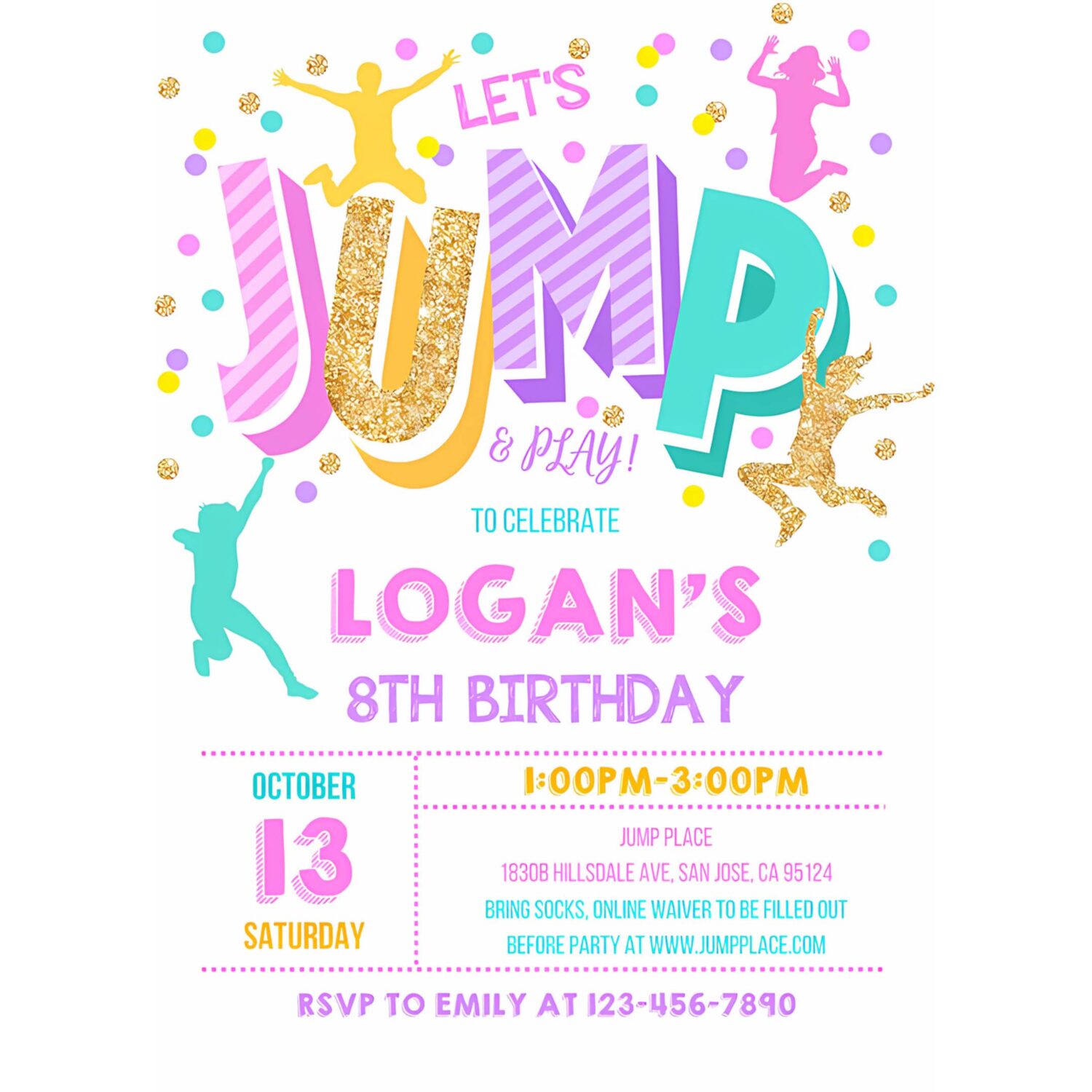 Jump invitation jump birthday invite trampoline party bounce house jump party lets jump girl 4