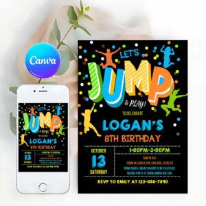 Jump Invitation, Jump Invitation, Jump Birthday Party Invite, Trampoline Party Bounce House Party