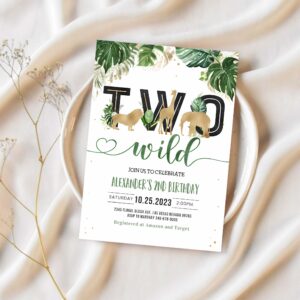 Jungle gold birthday invitation two wild birthday invite safari animals invitation 1