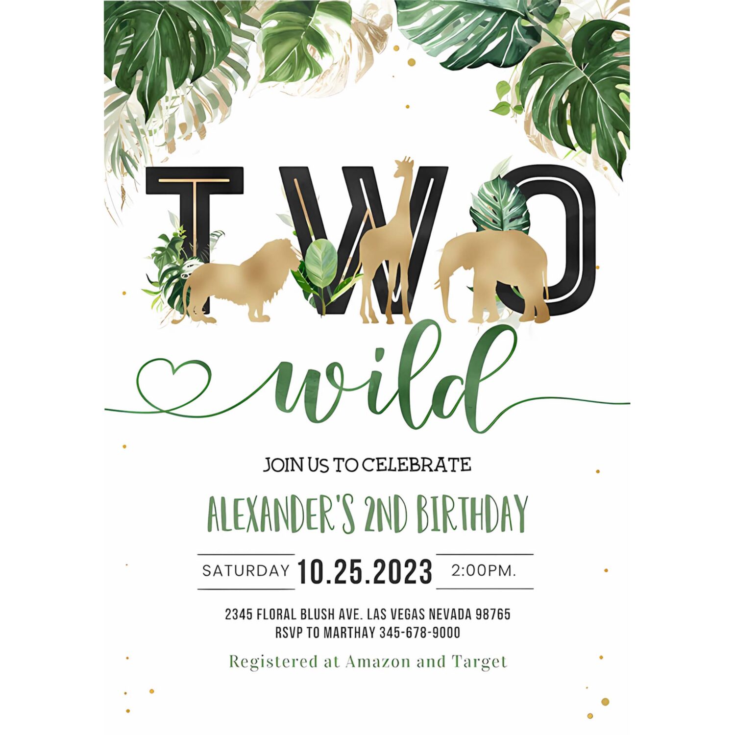 Jungle gold birthday invitation two wild birthday invite safari animals invitation 4