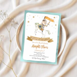 Knight birthday invitation boy royal birthday once upon a time knight dragon castle blue medieval 1