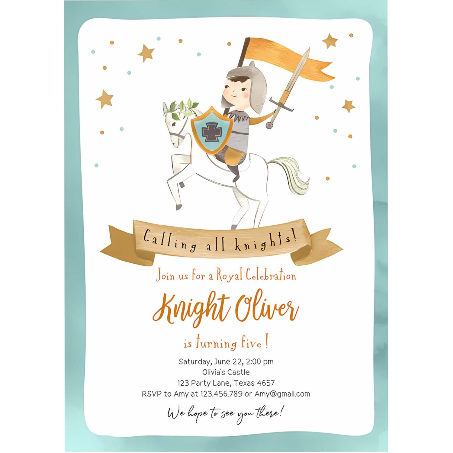 Knight birthday invitation boy royal birthday once upon a time knight dragon castle blue medieval 4