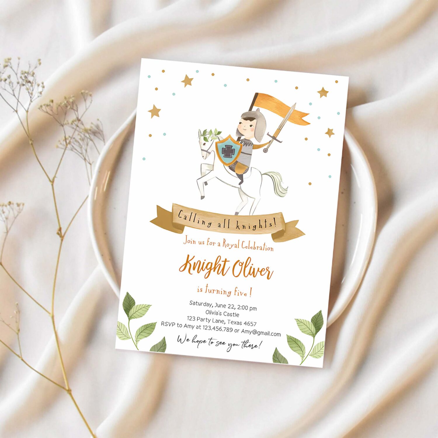 Knight birthday invite boy royal birthday once upon a time knight dragon castle blue medieval 1