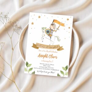 Knight birthday invite boy royal birthday once upon a time knight dragon castle blue medieval 1
