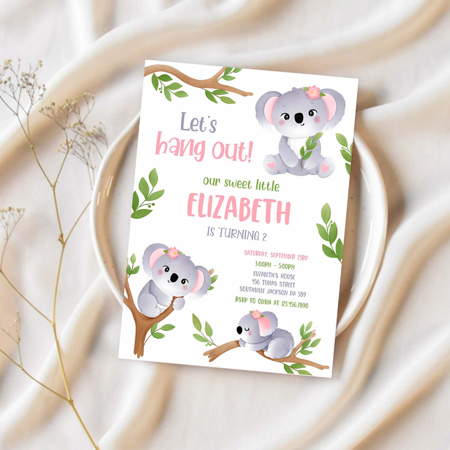 Koala birthday invitation koala birthday invitation koala invitation koala thank you tag koala invitation 1