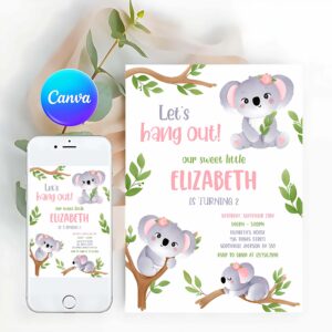 Koala Birthday Invitation, Koala Birthday Invitation, Koala Invitation, Koala , Koala Invitation