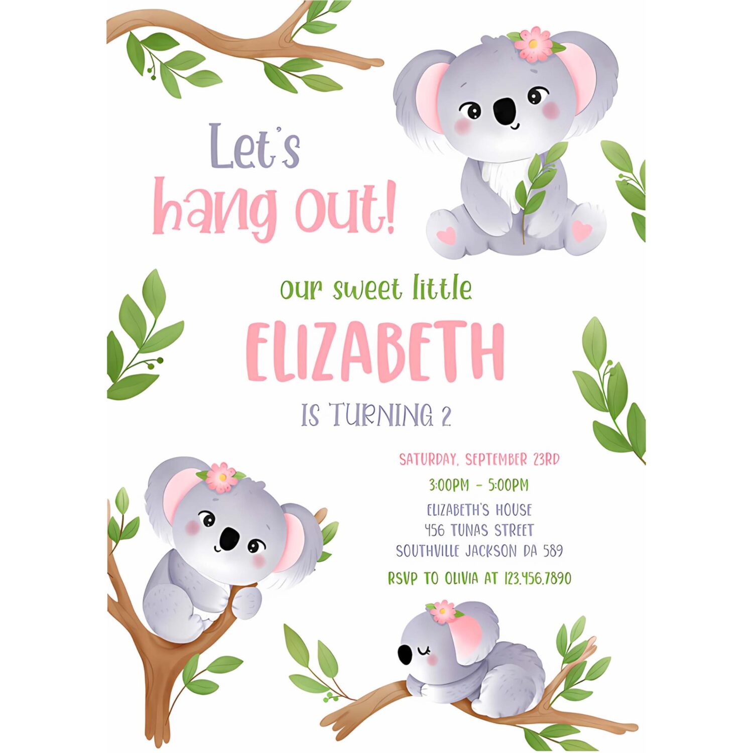 Koala birthday invitation koala birthday invitation koala invitation koala thank you tag koala invitation 4