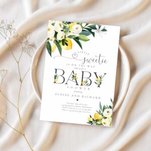 Lemon citrus mediterranean botanical baby shower invitation e37t 1