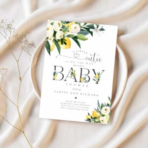 Lemon citrus mediterranean botanical baby shower invitation f36t 1